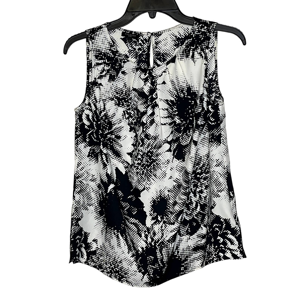 Talbots Petites Tank Top Size 2P Black White Pattern Polyester Womens